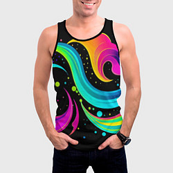 Майка-безрукавка мужская Яркая неоновая абстракция - нейросеть, цвет: 3D-черный — фото 2