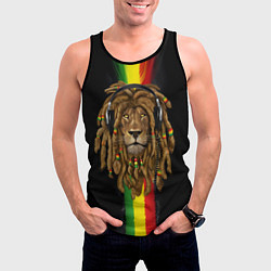 Майка-безрукавка мужская Лев с дредами в наушниках, цвет: 3D-черный — фото 2