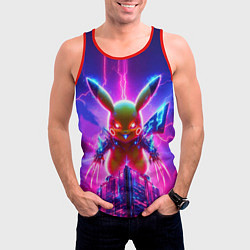 Майка-безрукавка мужская Neon horror - cyber Pikachu, цвет: 3D-красный — фото 2