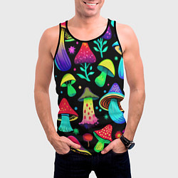 Майка-безрукавка мужская Биолюминесцентные кислотные грибы, цвет: 3D-черный — фото 2