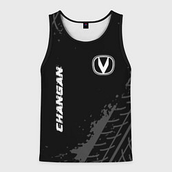Майка-безрукавка мужская Changan speed на темном фоне со следами шин вертик, цвет: 3D-черный