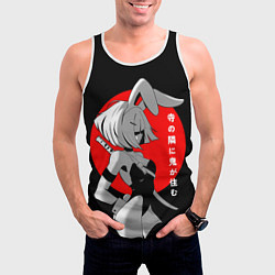 Майка-безрукавка мужская Секси девушка-самурай с заячьими ушками- иероглифы, цвет: 3D-белый — фото 2
