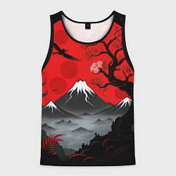 Майка-безрукавка мужская Япония сакура и горы, цвет: 3D-черный