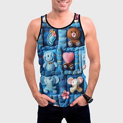 Майка-безрукавка мужская Слоники на пэчворк, цвет: 3D-черный — фото 2