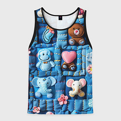 Майка-безрукавка мужская Слоники на пэчворк, цвет: 3D-черный