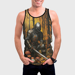 Майка-безрукавка мужская Воин в осеннем лесу, цвет: 3D-черный — фото 2
