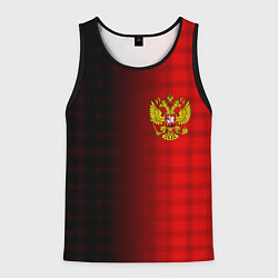 Майка-безрукавка мужская Герб РФ текстура красный, цвет: 3D-черный
