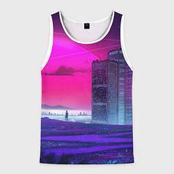 Майка-безрукавка мужская Synthwave неоновый город, цвет: 3D-белый