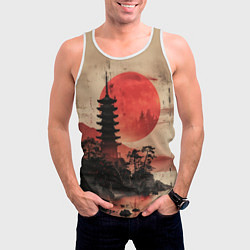 Майка-безрукавка мужская Башня на фоне алого заката - Япония, цвет: 3D-белый — фото 2