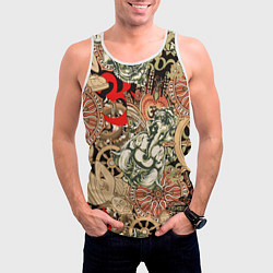 Майка-безрукавка мужская Будда и Ганеша на фоне сансары и мандалы, цвет: 3D-белый — фото 2