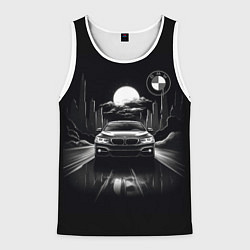 Майка-безрукавка мужская BMW black and white, цвет: 3D-белый