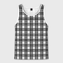 Майка-безрукавка мужская Черно-белая шотландка клетчатый узор, цвет: 3D-белый