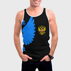 Майка-безрукавка мужская Герб РФ синий, цвет: 3D-белый — фото 2