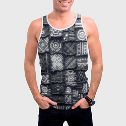 Майка-безрукавка мужская Африканские узоры на пэчворк дениме, цвет: 3D-белый — фото 2