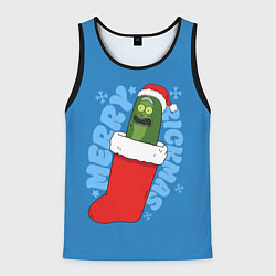 Майка-безрукавка мужская Новогодний Рик огурчик - Merry Rickmas, цвет: 3D-черный