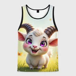 Майка-безрукавка мужская Козлёнок на лугу, цвет: 3D-черный