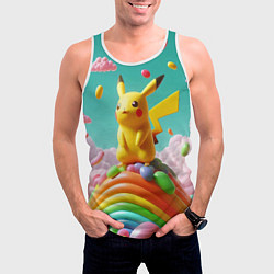 Майка-безрукавка мужская Пикачу на сладкой планете - нейроарт, цвет: 3D-белый — фото 2