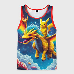 Майка-безрукавка мужская Pikachu on a fabulous dragon - neon glow, цвет: 3D-красный