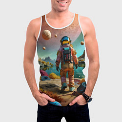 Майка-безрукавка мужская Астронавт на красочной планете, цвет: 3D-белый — фото 2