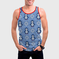 Майка-безрукавка мужская Вязаный узор с милыми пингвинами и скандинавским о, цвет: 3D-красный — фото 2