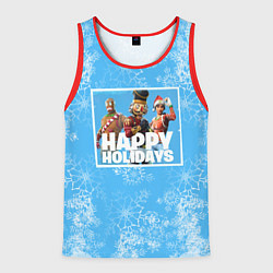 Майка-безрукавка мужская Happy Holidays - Fortnite Ginger Gunner и Щелкунчи, цвет: 3D-красный