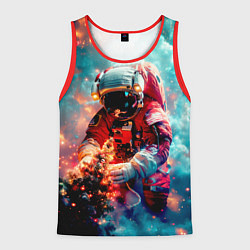 Майка-безрукавка мужская Космонавт с ёлкой в космосе, цвет: 3D-красный