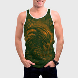Майка-безрукавка мужская Ксеноморф в оранжево-зелёных тонах, цвет: 3D-белый — фото 2