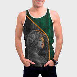 Майка-безрукавка мужская Девушка-андроид в оранжевых тенях, цвет: 3D-белый — фото 2
