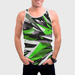 Майка-безрукавка мужская Чёрно-зелёная-белая абстракция, цвет: 3D-белый — фото 2