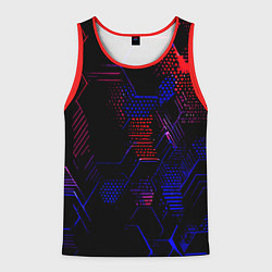 Майка-безрукавка мужская Красно-синие точки и линии на чёрном фоне, цвет: 3D-красный