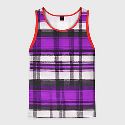 Майка-безрукавка мужская Фиолетово-белая ткань в клетку, цвет: 3D-красный