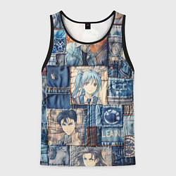 Майка-безрукавка мужская Аниме деним-пэчворк, цвет: 3D-черный