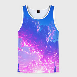 Майка-безрукавка мужская Розовые тучи на голубом небе киберпанк, цвет: 3D-белый