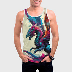 Майка-безрукавка мужская Крылатый дракон - акварель, цвет: 3D-белый — фото 2