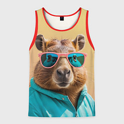 Майка-безрукавка мужская Модная капибара в отпуске, цвет: 3D-красный