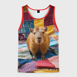 Майка-безрукавка мужская Капибара и пэчворк, цвет: 3D-красный