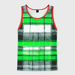Майка-безрукавка мужская Чёрные полосы на зелёном-белом фоне, цвет: 3D-красный