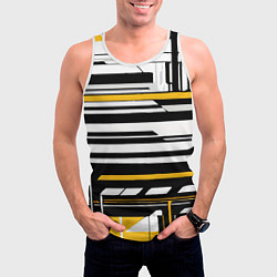 Майка-безрукавка мужская Жёлто-белые технологические линии на чёрном фоне, цвет: 3D-белый — фото 2