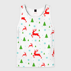 Майка-безрукавка мужская Новогодние олени с ёлками, цвет: 3D-белый