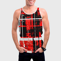 Майка-безрукавка мужская Красно-белый гранж на чёрном фоне, цвет: 3D-белый — фото 2
