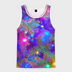 Майка-безрукавка мужская Новогоднее свечение гирлянд, цвет: 3D-белый