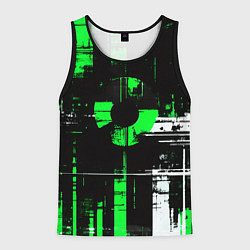 Майка-безрукавка мужская Зелёно-белый гранж на чёрном фоне, цвет: 3D-черный
