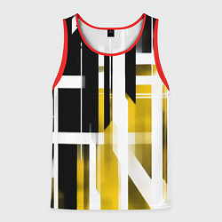 Майка-безрукавка мужская Чёрно-жёлтые вертикальные и горизонтальные полосы, цвет: 3D-красный