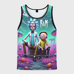 Майка-безрукавка мужская Рик и Морту на сказочной грибной планете - нейроар, цвет: 3D-черный