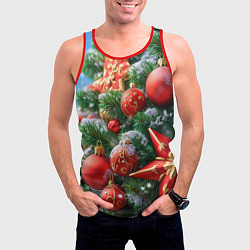 Майка-безрукавка мужская Красные шары и звезда новогодняя, цвет: 3D-красный — фото 2