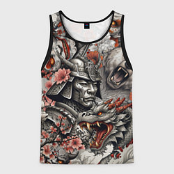 Майка-безрукавка мужская Самурай дракон и японские мифические существа, цвет: 3D-черный