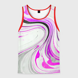 Майка-безрукавка мужская Волнистые чёрно-фиолетовые линии на белом фоне, цвет: 3D-красный