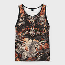 Майка-безрукавка мужская Логотип король и шут на фоне мифических животных, цвет: 3D-черный