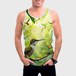 Майка-безрукавка мужская Колибри в цветах, цвет: 3D-белый — фото 2