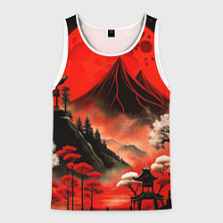 Майка-безрукавка мужская Япония природа в красном цвете, цвет: 3D-белый